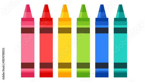 Colorful crayons arranged in a row, a vector illustration of creativity and art supplies