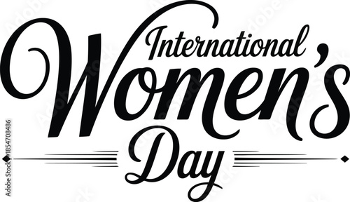 Elegant black script lettering announces International Womens Day celebration against a clean white backdrop