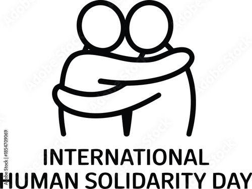 Simple line illustration of two people hugging above the words International Human Solidarity Day