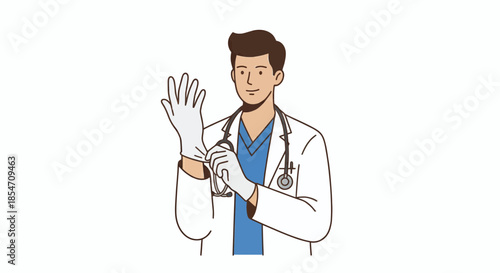 Doctor Wearing Medical Gloves Healthcare Illustration