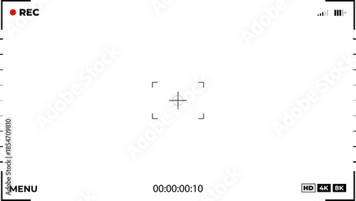 Video camera viewfinder. Png camera frame. Cinematic production overlay blank electronic display camcorder. Video filming screen vector template.