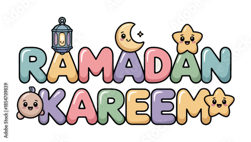 Ramadan Kareem Illustration: Festive and colorful illustration of Ramadan Kareem with a crescent moon, stars, and lantern, exuding joy and celebration.