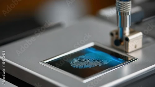 Forensic Precision: The image showcases a close-up of forensic science equipment meticulously analyzing a fingerprint. It is a symbol of accuracy and attention to detail. 