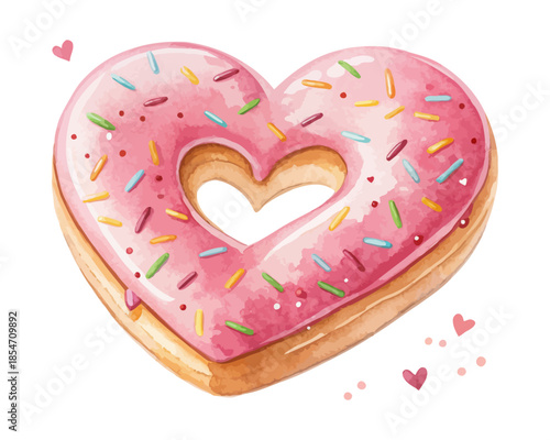 Heart Shaped Donut Watercolor Cute Dessert Icon vector illustration 