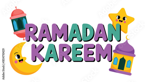 Ramadan Kareem Illustration: Festive and colorful illustration captures the spirit of Ramadan Kareem with Islamic symbols.