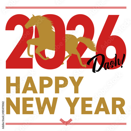 2026年をイメージしたシルエットの午とhappy new yearの年賀状_正方形
