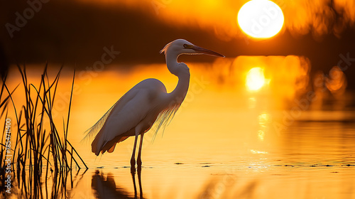 heron at sunset