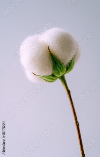Fluffy cotton boll on stem with natural texture