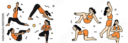 Yoga exercises in vibrant vector illustration for wellness