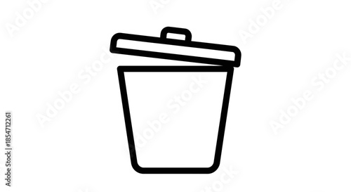 Simple minimal outline icon representing a trash bin or garbage can with an open lid for digital deletion or waste management concepts in dark theme