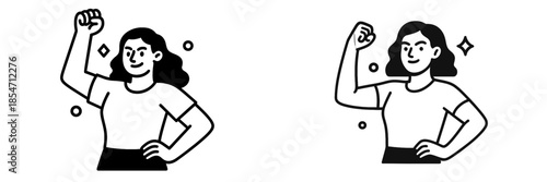 Empowered woman raising arm with confidence in vector illustration