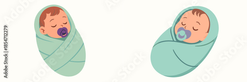 Two cute babies sleeping in swaddles with pacifiers