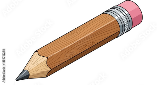 Classic wooden graphite pencil with a pink eraser attached for drafting and creative writing projects isolated on a black background