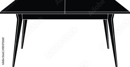 Modern black minimalist dining table silhouette isolated on white background, contemporary furniture illustration, elegant interior design concept, clean geometric shape