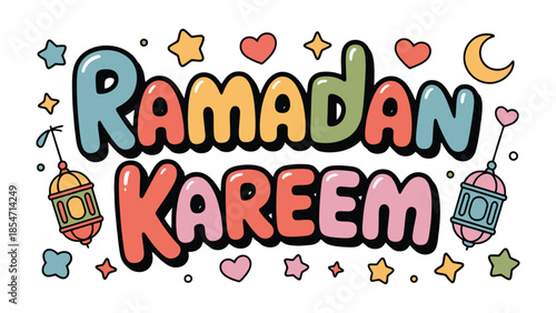 Ramadan Kareem: Vibrant and cheerful illustration, perfect for the holy month, conveying festive greetings. The image features a colorful design that embodies the spirit of Ramadan.