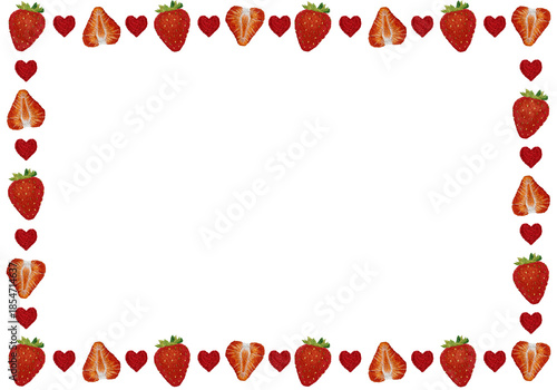 手刺繍の苺とハートの横フレーム