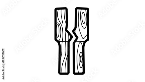 Broken Wooden Object Illustration Black Outline.