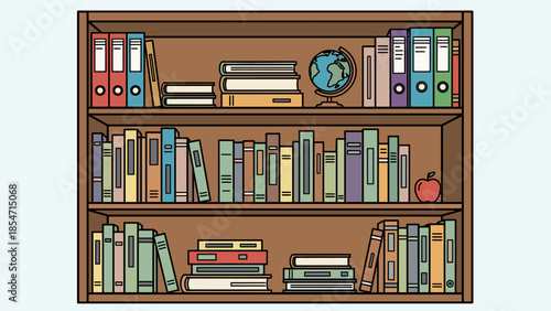 Colorful Books on Wooden Bookshelves.