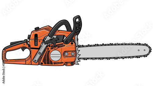 Orange Chainsaw with Black Handles and Silver Blade.