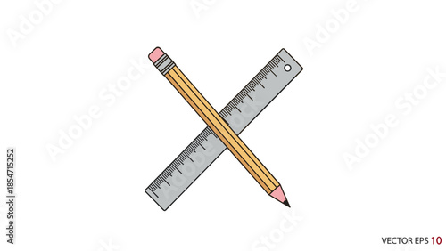 Pencil and Ruler Crossed Illustration.