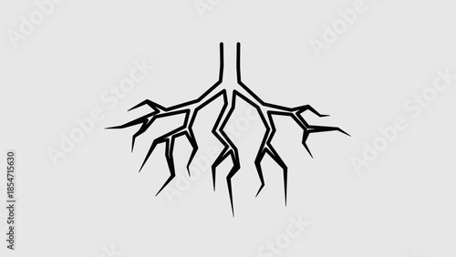 Tree Roots Illustration Black Silhouette.