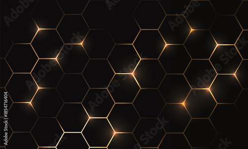 Hexagon technology black and gold colored honeycomb abstract background. Vector illustration