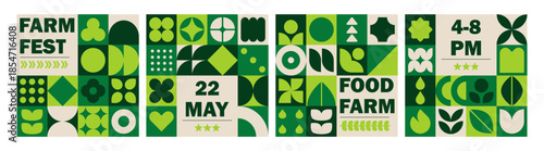 Geometric agriculture mosaic poster with green plant pattern for eco banner design.