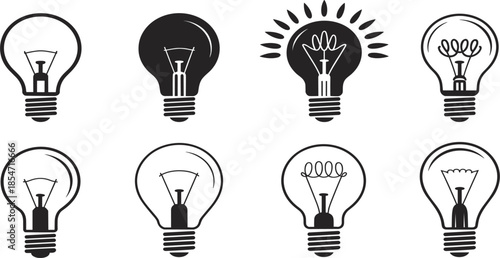 Creative light bulb vector icon set representing business ideas innovation inspiration and electric power energy solutions