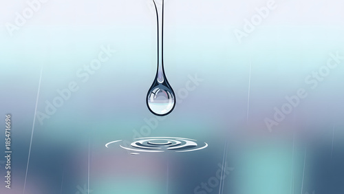 A close-up shot of a single water droplet falling into water, creating ripples