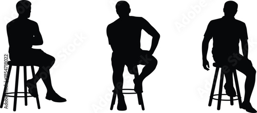 Professional silhouette vector set of men sitting on bar stools for interior design and social lounge atmosphere