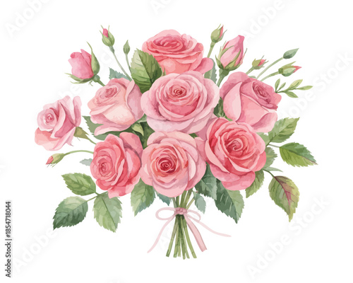 Pink Rose Bouquet Watercolor Floral Element Valentine’s Decor vector illustration isolated on white background