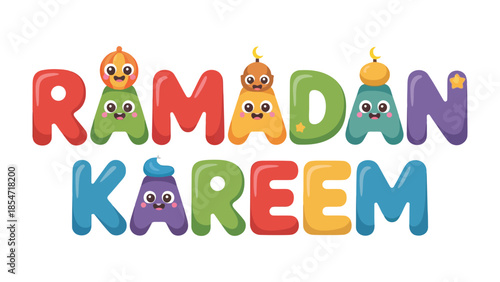 Ramadan Kareem: The image showcases vibrant and playful typography, perfect for festive greeting cards and banners, with a joyful spirit for the celebration.