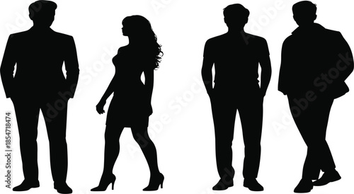 Professional business people silhouettes collection featuring elegant men and women in smart casual formal fashion attire