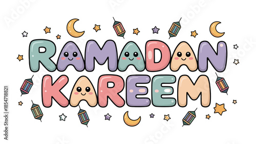 Ramadan Kareem Illustration: A vibrant and colorful illustration of the greeting Ramadan Kareem celebrates the spirit of Ramadan with festive designs and joyful characters.