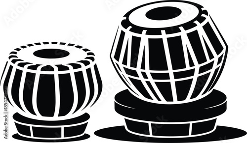 Traditional tabla drum vector illustration featuring Indian percussion musical instruments for ethnic folk music and cultural design