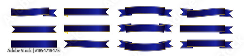 曲線表現を強調したブルーリボンデザインセット　高級感のあるバナー装飾素材