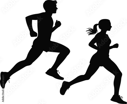 Man and woman running silhouette vector for fitness exercise healthy lifestyle marathon training and athletic sports design