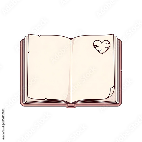 Open book with a heart sketch on transparent background
