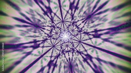 Hypnotic meditation fractal tunnel with glowing green sacred geometry patterns and ethereal motion