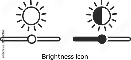 Brightness control adjustment slider icon vector set for mobile app interface display settings and screen light optimization