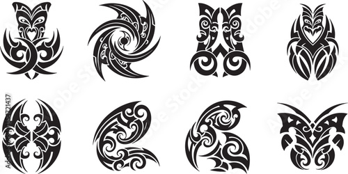 Collection of tribal designs featuring various animal-inspired patterns and motifs