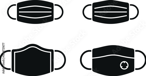 Mask, icon, face, protection, safety, health, medical, surgical, cloth, respirator, black, white, minimal, flat, graphic, hygiene, virus, pandemic, equipment, clean