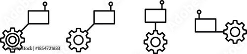Mechanical design icon set, gear configurations, robotic components, engineering schematics, connectivity layouts, system variations, vector illustration