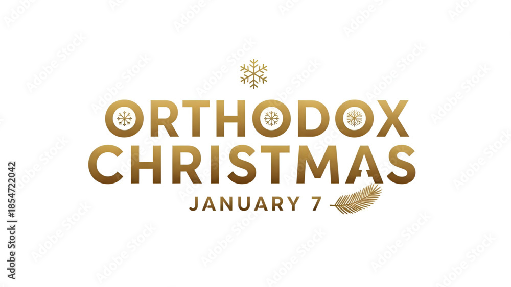 Fototapeta premium Orthodox Christmas typography design with golden holiday text showing January seven date religious celebration winter season faith tradition greeting background concept