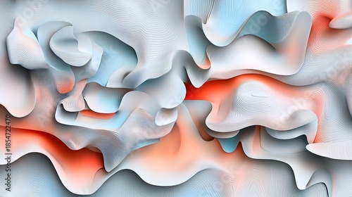 Abstract Wavy Texture in Soft Blue, White, and Orange Tones