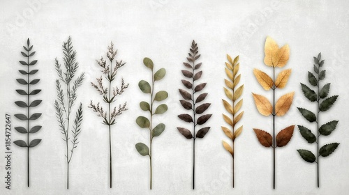 8 Unique Botanical Elements Featuring Diverse Leaf Types and Colors