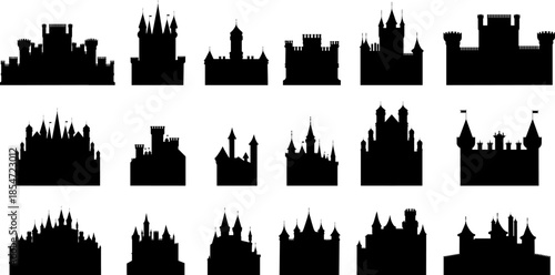 Silhouette palaces, royal castles, set, vector collection