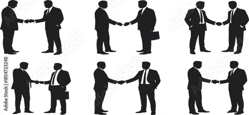 Professional business handshake silhouette vector set for corporate partnership deal agreement and successful teamwork networking design