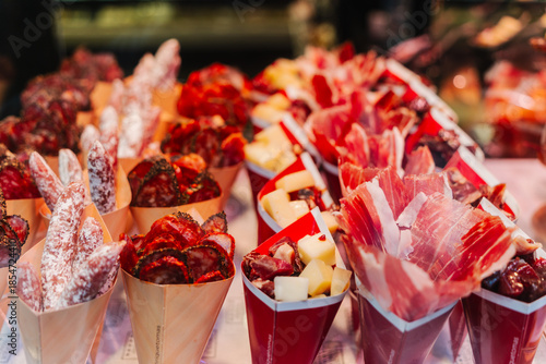 Spanish tapas on market in Barcelona
