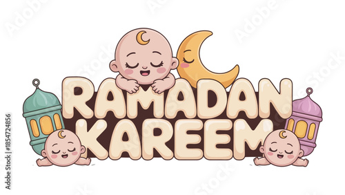 Ramadan Kareem: A festive and heartwarming illustration that symbolizes the joy and blessings of Ramadan. Featuring a crescent moon and lantern, creating a beautiful design for celebration.